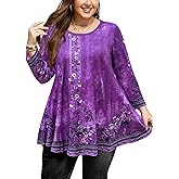 splensive Womens Tunic Tops 3/4 Sleeve Plus Size Crew Neck Swing Flare Loose Fit T-Shirt Blouses to Wear with Leggings