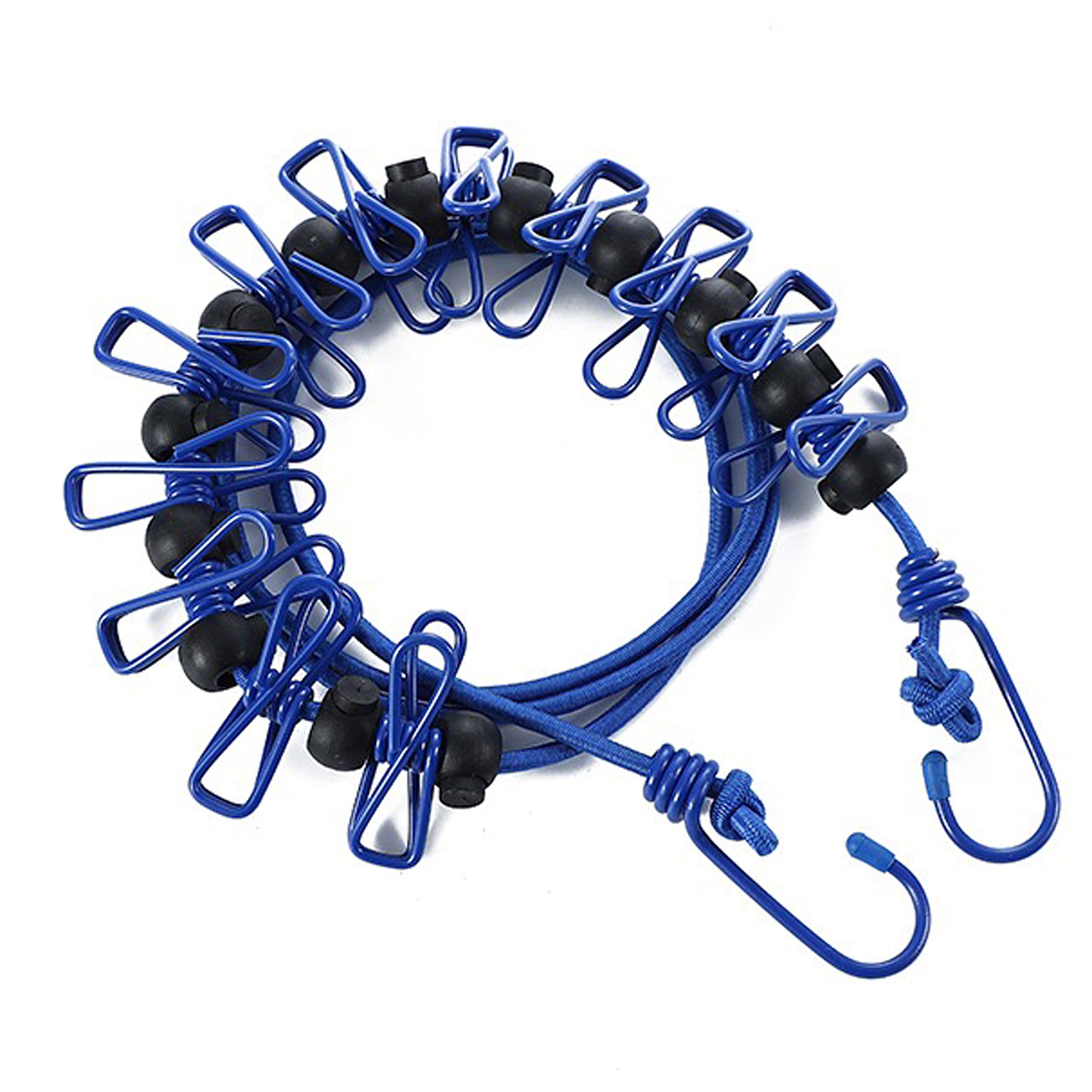 Meiyea 1 Pack Portable Travel Clothesline - Retractable Washing Line with 12 Wire Clips and Non-Slip Buckle, Adjustable Windproof Rope for Camping, Laundry Drying - Blue