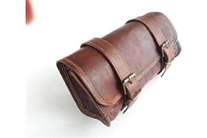 VINTAGE CRAFTS Vintage Motorcycle Genuine Goat Leather 2 Strap Buckle Closure Tool Brown Bag Quick Release Clasp REINFORCED for handlebars,Forks, Sissy Bar - 10"