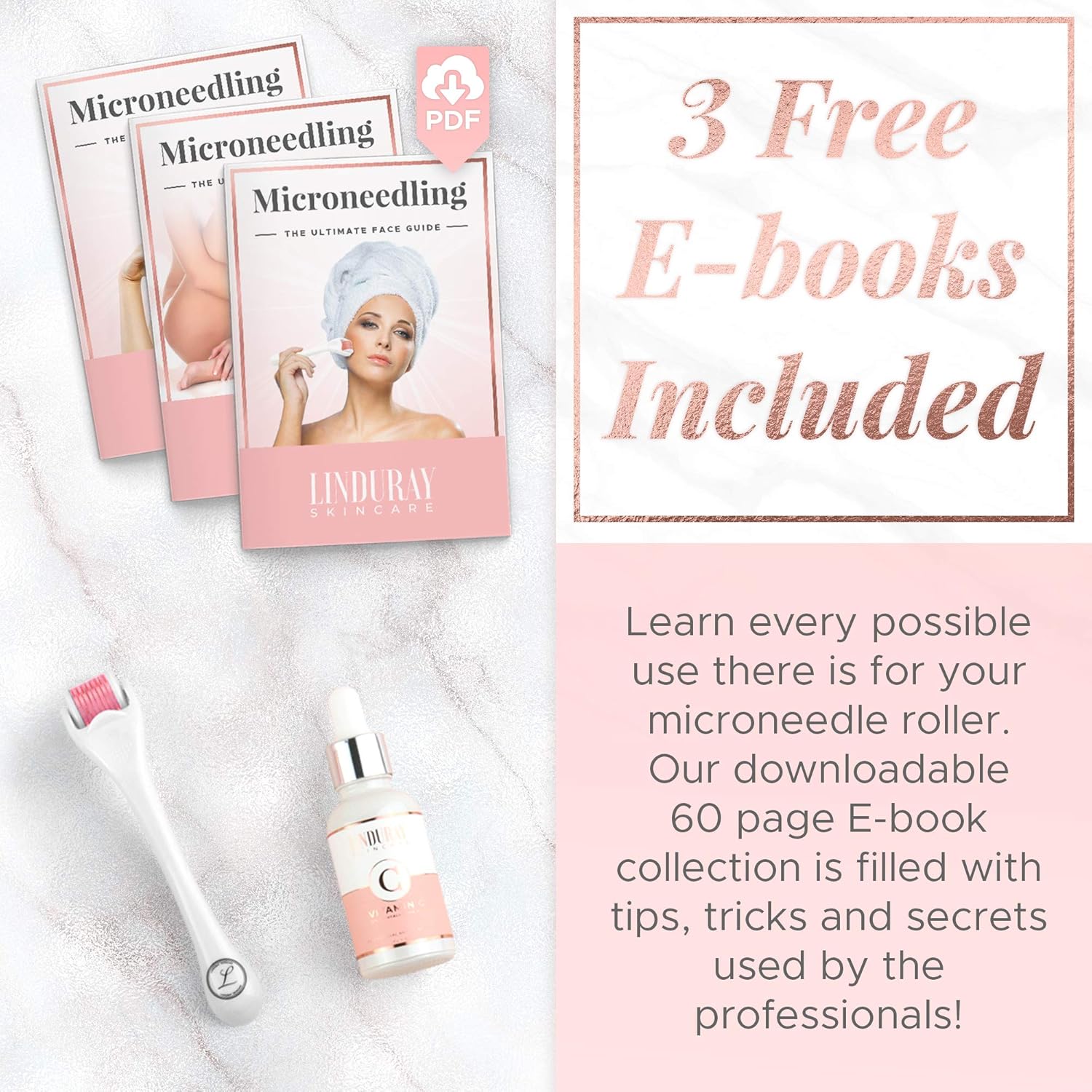 Derma Roller Microneedling Kit for Face 0.30mm - Complete Skin Set with Vitamin C Serum 20% Hyaluronic Acid - Microneedle Roller Microdermabrasion 540 Titanium Micro Needles - Includes 3 Free Ebooks: Beauty