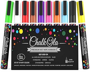 Chalk Pens - Pack of 10 neon colour markers - Use on Whiteboard ...