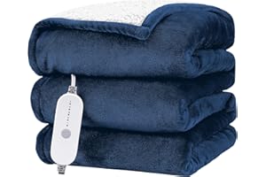 HYLEORY Heated Electric Blanket Throw 50"x60" Soft Fleece & Flannel with 5 Heating Levels & 3 Hours Timer Auto Shutt Off, ETL Certified, Washable，Heated Blanket for Body-Navy