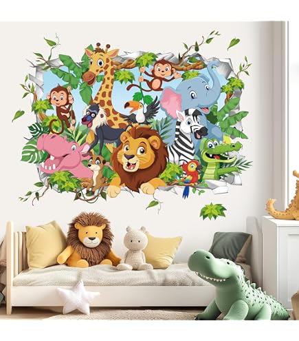 Blue Hot Air Balloon Wall Stickers – Cartoon Animals, Peel & Stick, For Nursery, Bedroom, Playroom