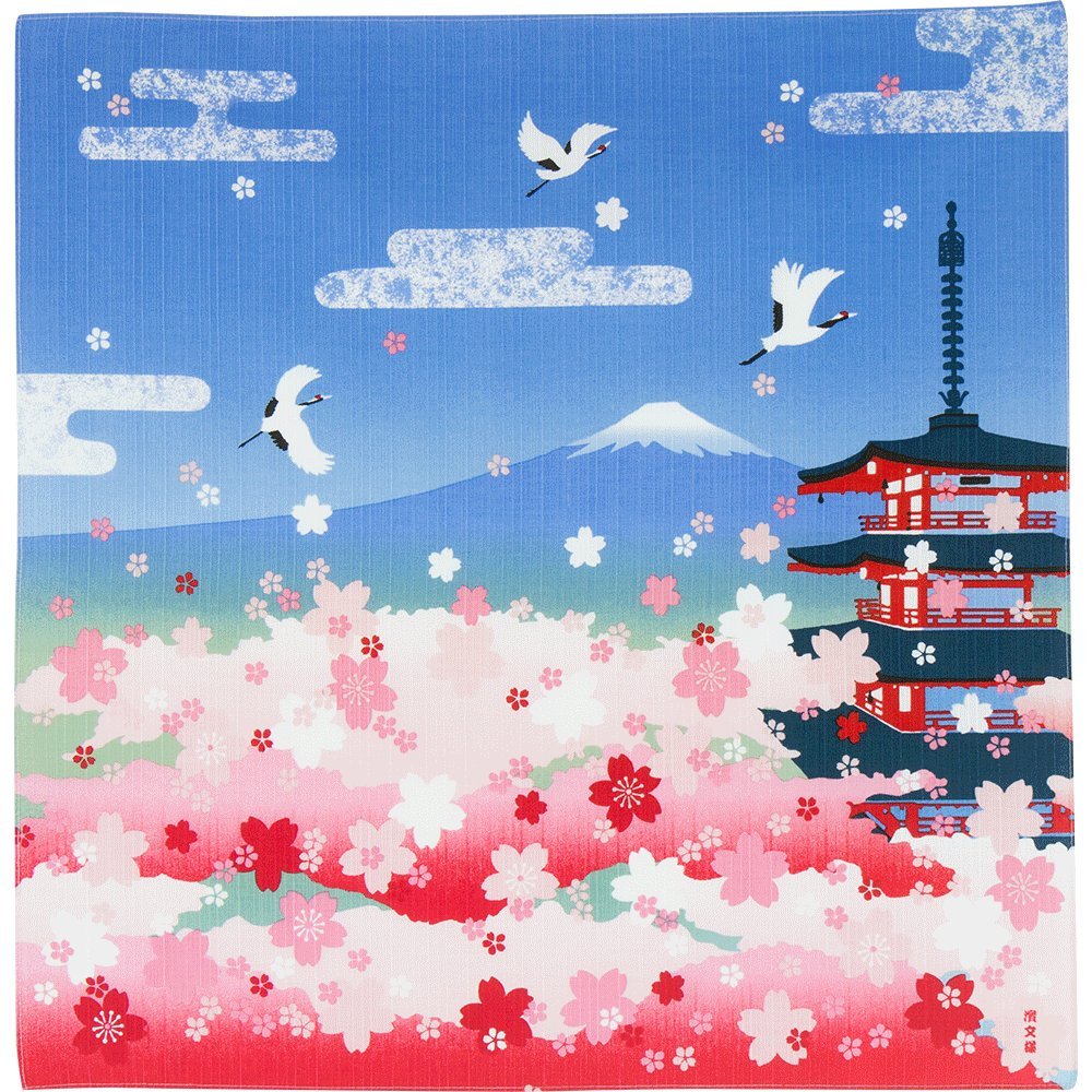 Hamamonyo Furoshiki Wrap Cloth Five Storied Pagoda & Fujiyama
