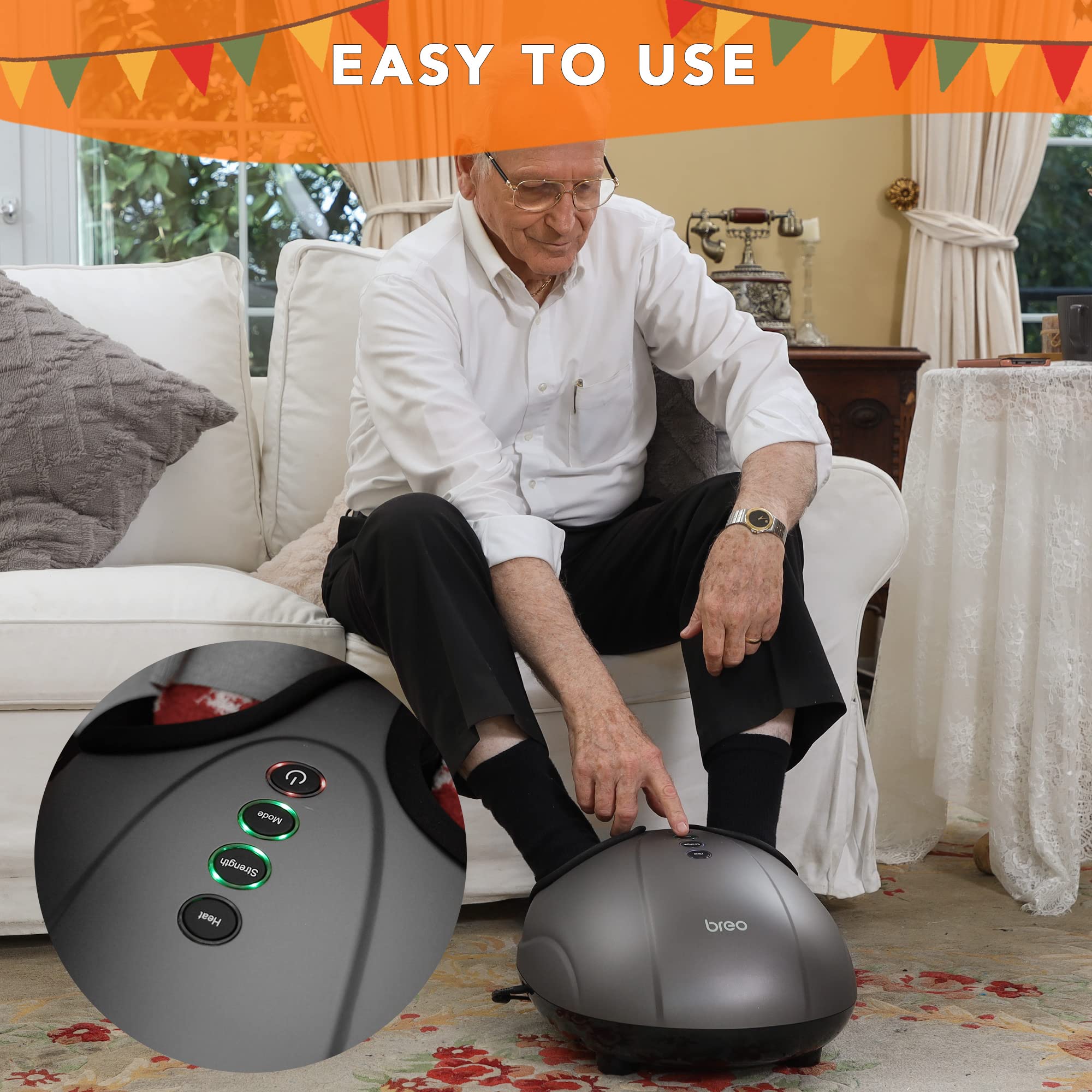 Breo Shiatsu Foot Massager with Soothing Heat, Deep Tissue Massage Machine for Relax Gifts, Family, Mom, Dad, Christmas, Fits Feet Up to Men Size 12