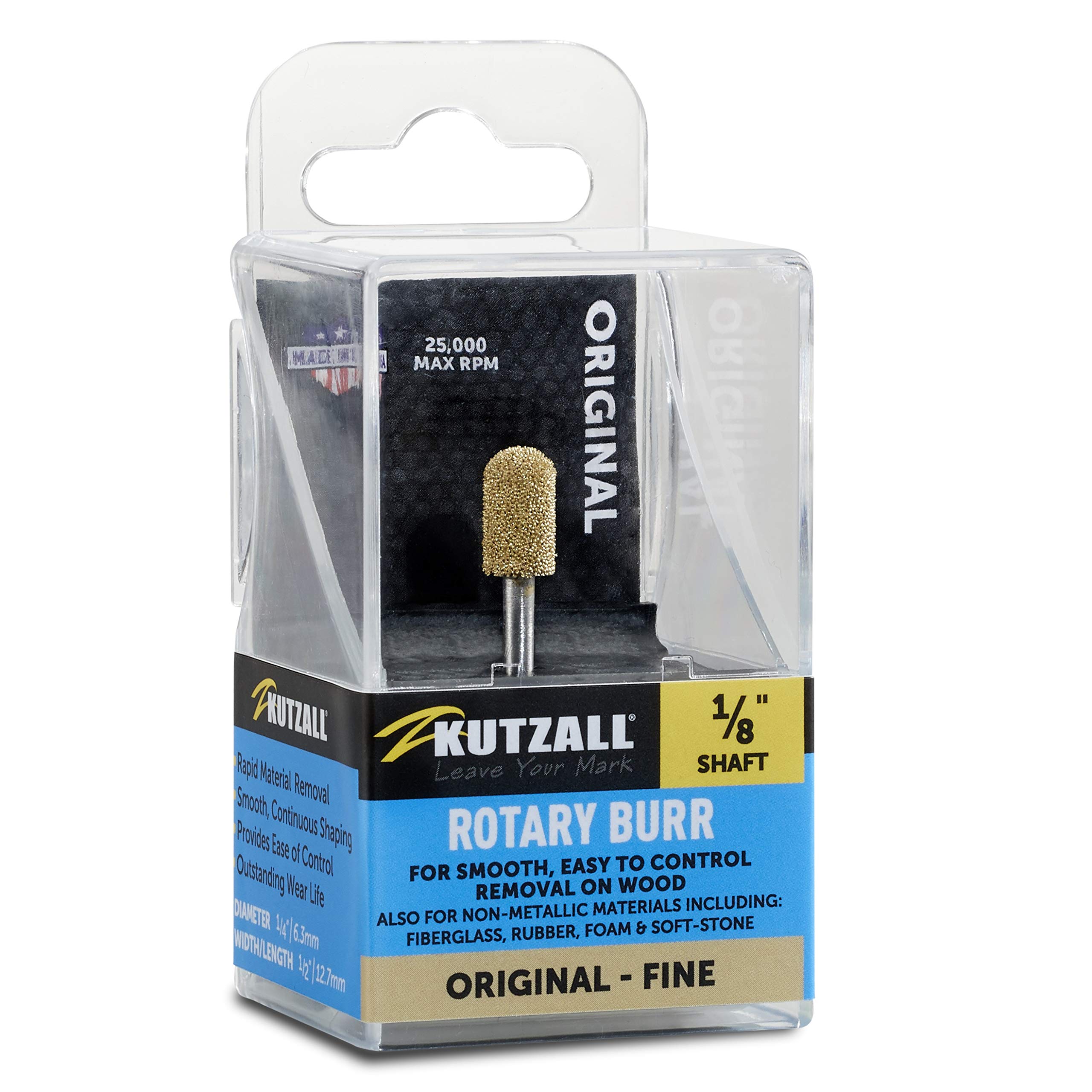 Kutzall Original Ball Nose Rotary Burr, 1⁄8" Shaft, Fine - Woodworking Attachment for Dremel, Foredom, DeWalt, Milwaukee. Abrasive Tungsten Carbide, 1⁄4" (6.3mm) Dia. X 1⁄2" (12.7mm) Length, BN-14-EG