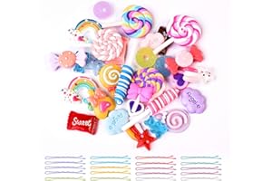 LASIYANOR Mixed Slime Charms with Hair Bobby Pins, Kawaii Candy Sweets Lollipop Assorted Flatback Resin Embellishments Supplies for DIY Crafts Scrapbooking Hair Clip Decorations