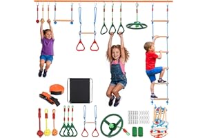 ITHWIU Zipline for Kids, Obstacle Course for Kids, Outdoor Play Equipment with 9 Accessories, Safe Setup on Trees or Posts fo