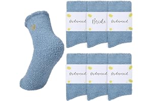 BRIKABIA 6 Pair Fuzzy Socks Bridesmaid Proposal Gifts Cozy Soft Fluffy Slipper Socks Wedding Party Favors for Women and Girls