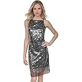 DKNY Women's Sleeveless Jewel Neck Paillette Sequin Sheath Mini Dress