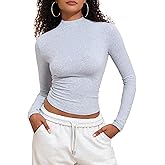 Women's Long Sleeve Mock Neck Crop Top Basic Tight Fitted Cotton Tee Shirts Y2K Going Out Stretchy Layering Tops