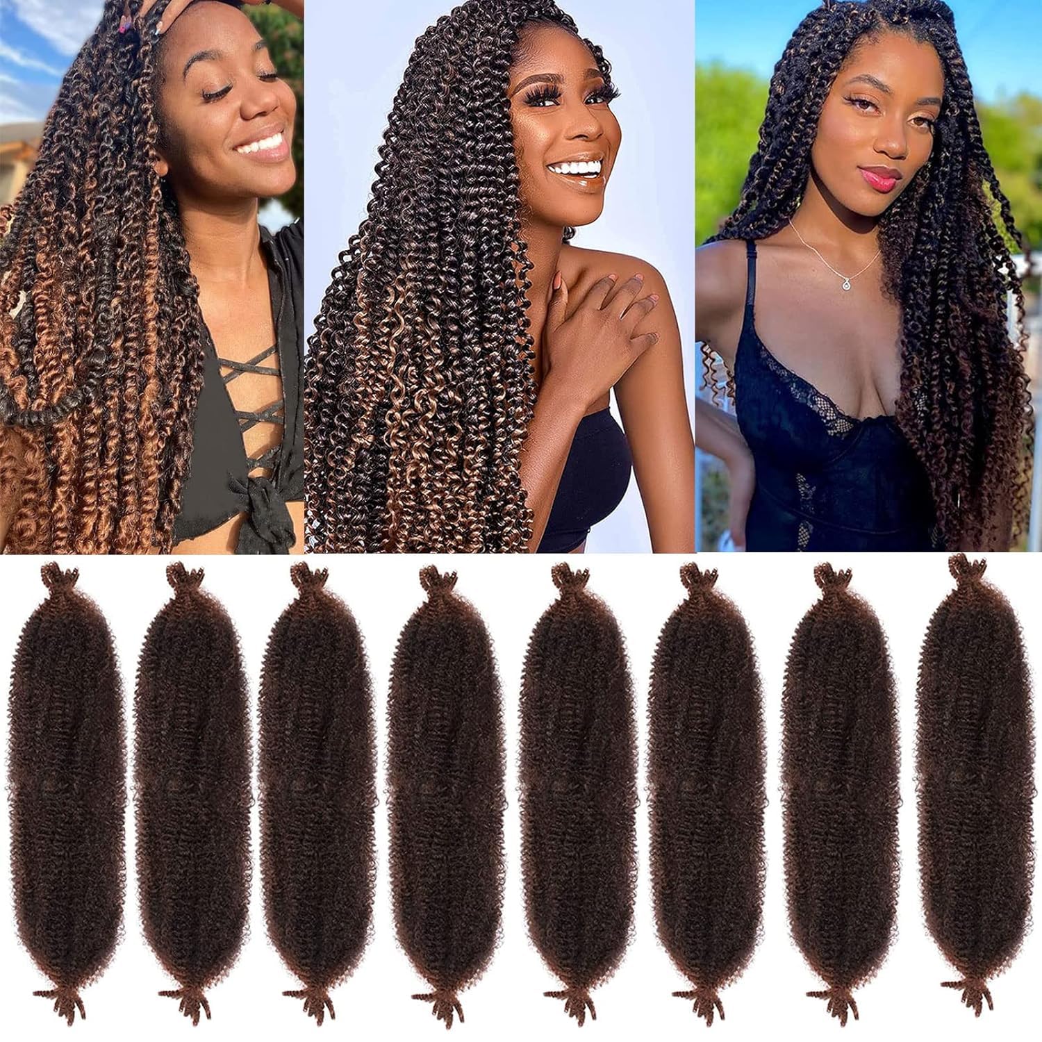 Xtrend Synthetic Hair Extensions 60 cm Soft Springy Afro Twist Hair Pre-Separated for Faux Locs Natural Marley Ombre Crochet Braids 8 Strands/Pack 8 Packs T30# — image 1