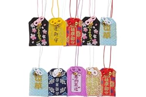 VOSAREA 10pcs Japanese Omamori Amulets Good Luck Charms Blessing Lucky Hanging Sachets for Blessing Health Fortune Wealth Success (Assorted Color)