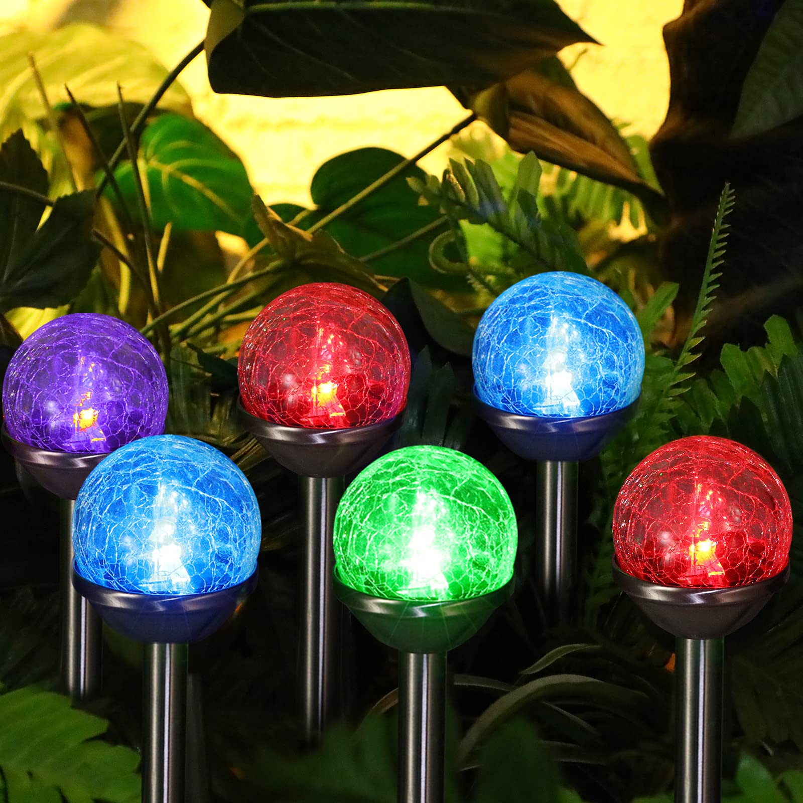 Photo 1 of Honoson 6 Pieces Crackle Glass Solar Lights LED Color Changing Solar Lights Outdoor Lawn Lights Solar Lights for Christmas Garden Decor Lights Patio Pathway Lawn Yard Landscape