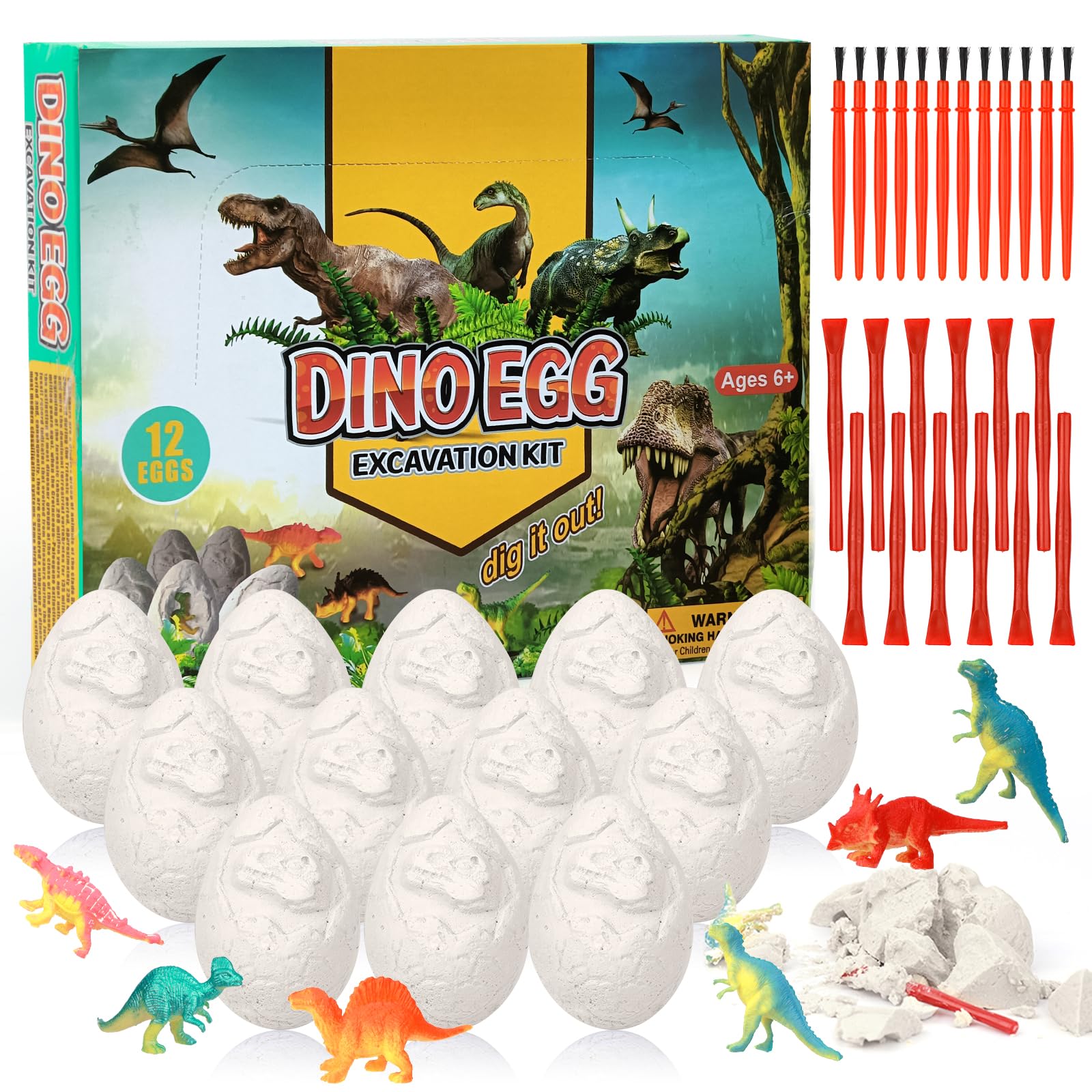 TAIHOBO 12PCS Dinosaur Egg, Dinosaur Toys for Boys Girls, Dinosaur Eggs for Kids Dig Kit, Children's Educational Toys, Plaster Dinosaur Toys for Boys Age 6 Years Old and Up for Christmas Birthday Gift