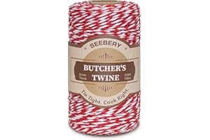 SEEBERY Red and White Butchers Twine – 328Ft 2mm Food Safe Cotton Cooking Twine String for Trussing Turkey, Roasting, Baking, Tying Meat, Pumpkin Bread, Kitchen Use, Christmas Decorations and Gift Wrapping