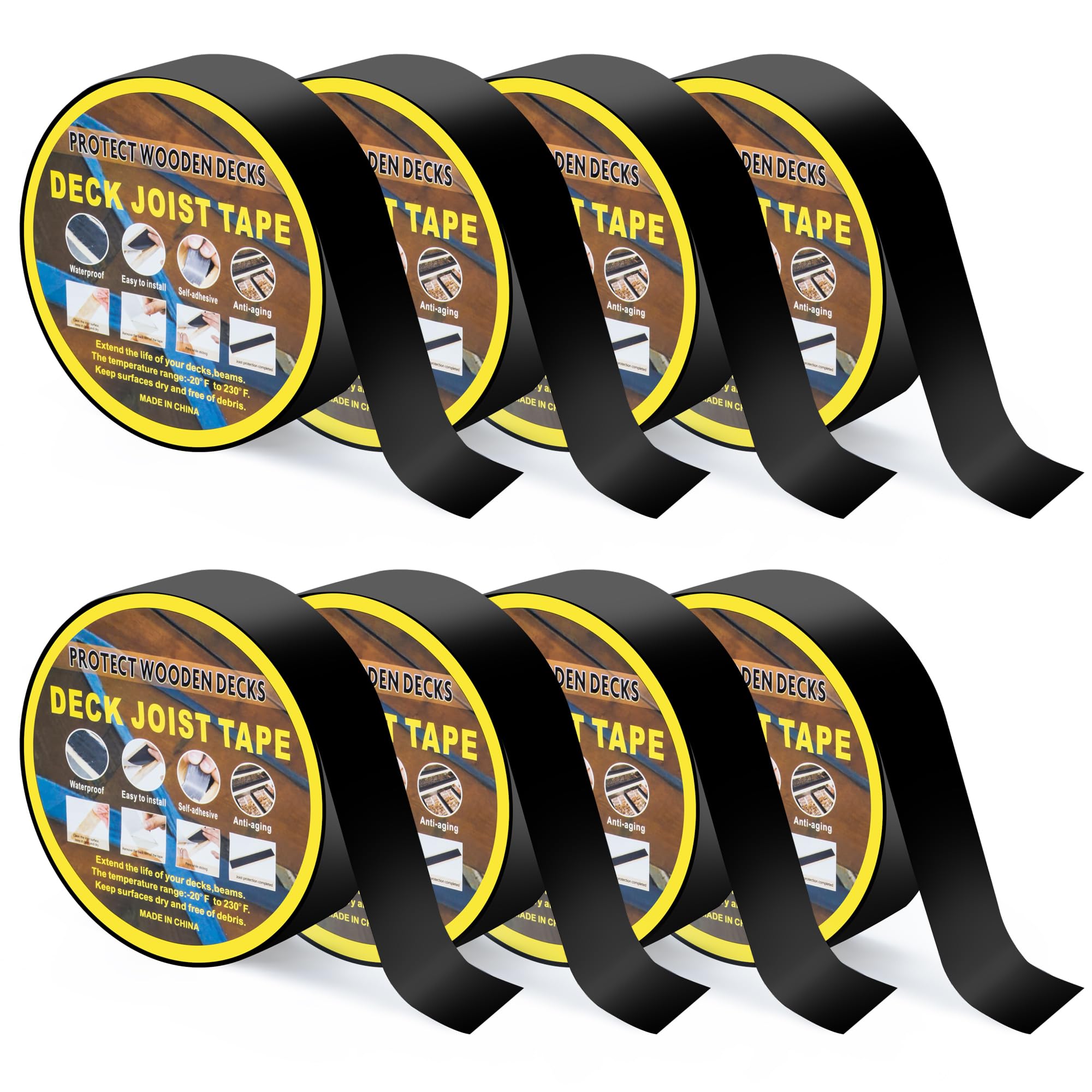 lesolar Deck Joist Tape, 8 Rolls Butyl Waterproof Joist Tapes 5cm *15.2m,Timber Flashing Tape for Decking, Repairing Seal Protect Deck Joists,Decking Tapes for Outdoor Use