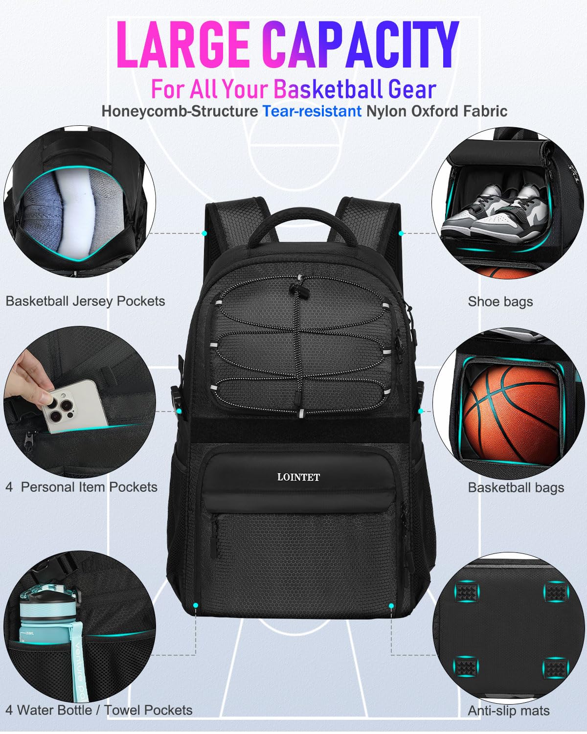 Basketball Bag Backpack with Ball Holder Shoes Compartment, Large Basketball Accessories Sports Bag