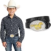 JKEEMI Kids Western Belt for Boys Girls, Embossed Genuine Leather Cowboy Cowgirl Belt for Jeans Pant Dresses Gift