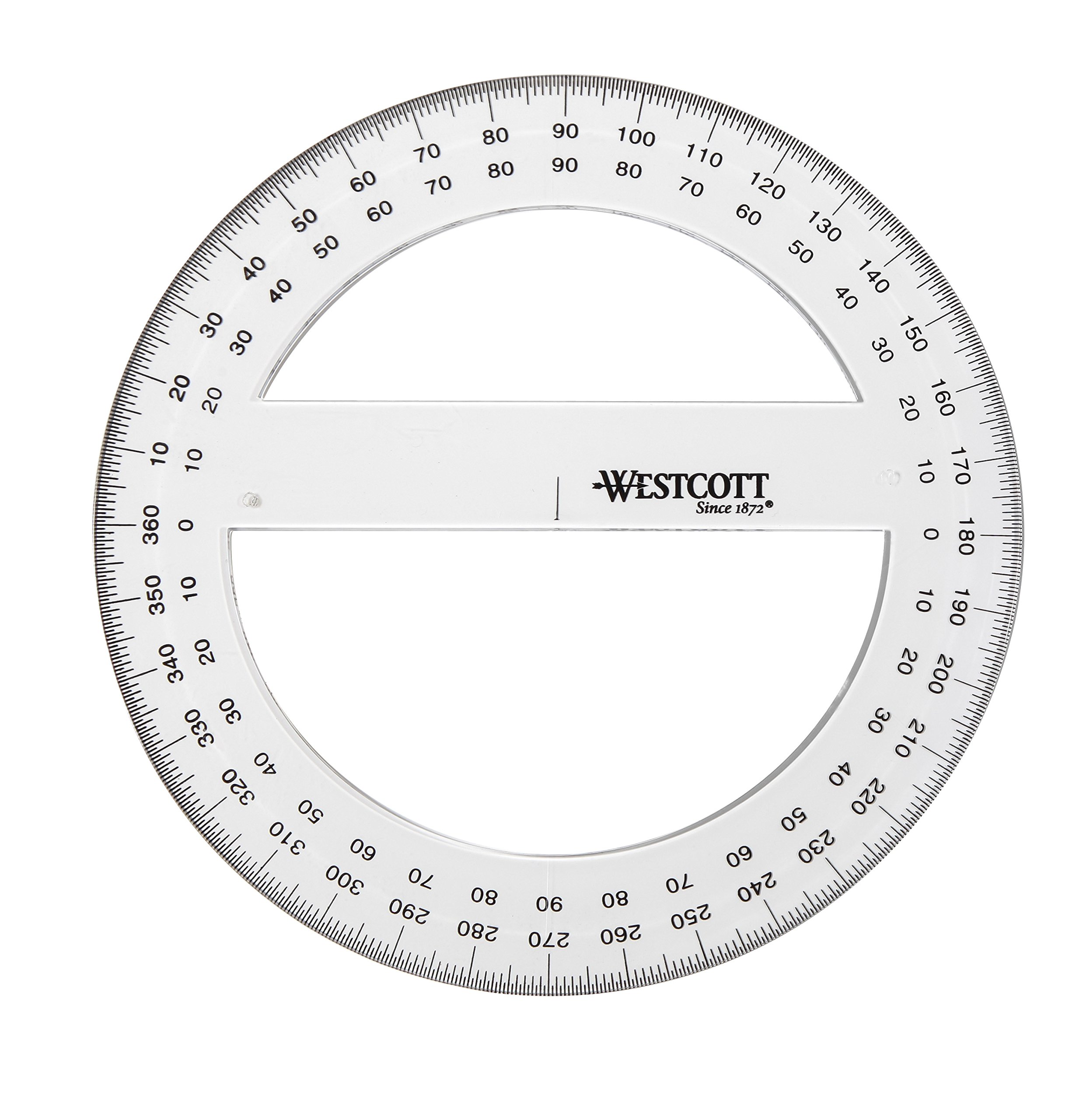 Westcott E-10136 00 Full Circle Protractor in Plastic 15 cm Clear