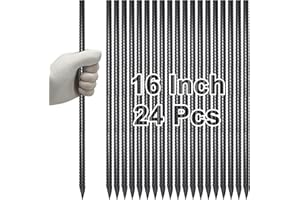 VVOKGO Rebar Stakes 16 Inches Ground Concrete Form Stakes (24pcs), Straight Metal Spikes Heavy Duty with Chisel Point End, 5/16" Diameter Steel Anchors for Fence, Concrete Timber, Garden Plants, Black