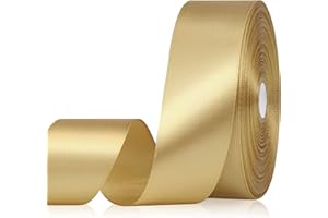 Sagaat Champagne Gold Ribbon 1-1/2 Inch, 60 Yards Polyester Gold Satin Ribbon for Gift Wrapping, Fabric Ribbon for Flower Bouquet Crafts Wedding Christmas