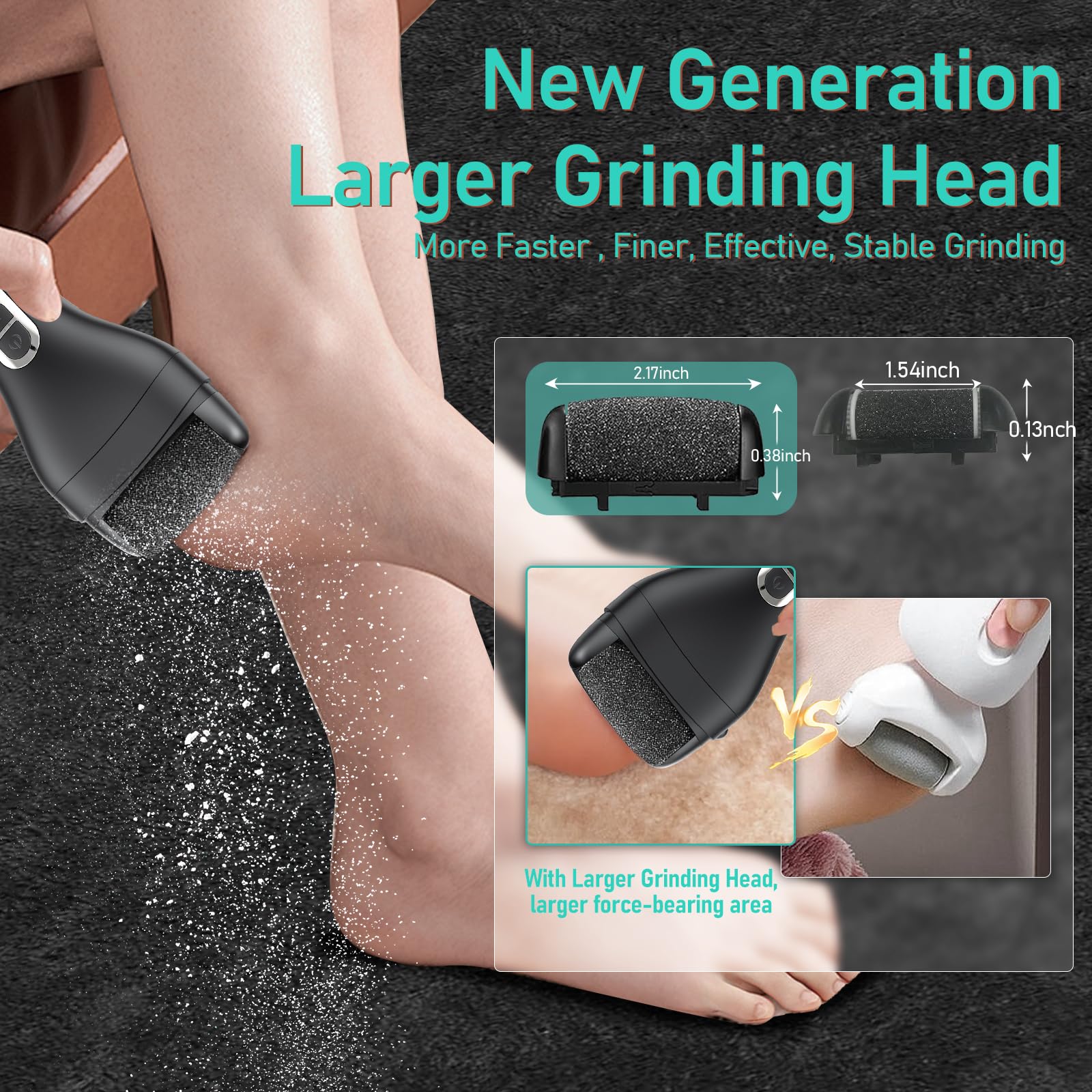 Electric Callus Remover for Feet - with Larger Grinding Head, Portable Pedicure Kit Foot File Callus Remover, Rechargeable Waterproof Foot File for Foot Care Deadskin Remover LCD Display-Black - Image 2