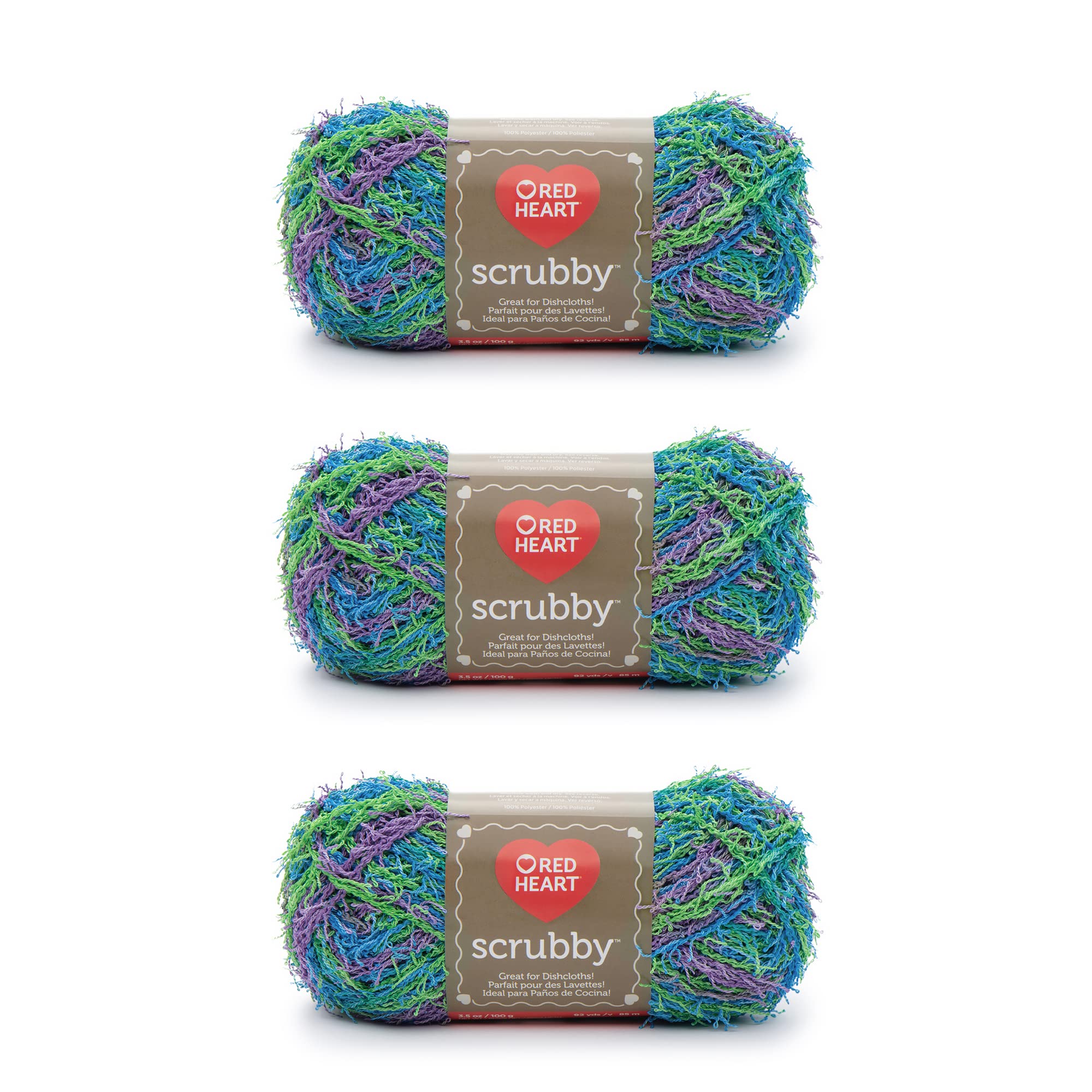 Red Heart Scrubby Capri Yarn - 3 Pack of 85g/3oz - Polyester - 4 Medium (Worsted) - 78 Yards - Knitting/Crochet