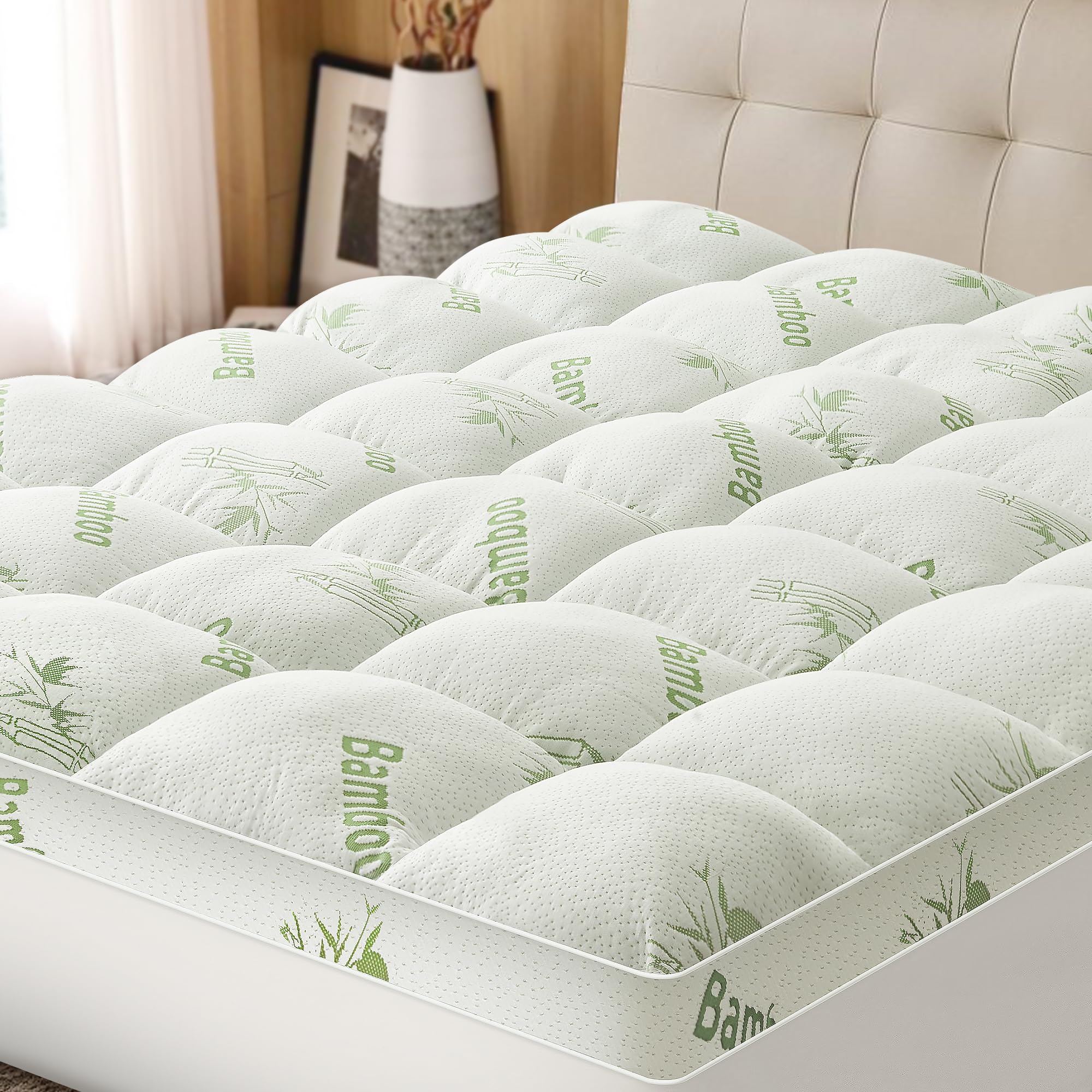 Photo 1 of Easthome Mattress Topper Full Size Viscose Derived from Bamboo, Thick Soft Pillow Top Mattress Pad Cover for Back Pain, Mattress Protector with 8-21 Inch Deep Pocket, White