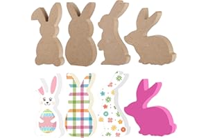 AUGISTEEN 12 Pcs Easter Bunny Wood Signs Unfinished Rabbit Wood Blocks Mini Wooden Table Signs Easter Bunny Wooden Cutout for Easter Spring DIY Crafts Table Centerpieces Holiday Party Supplies