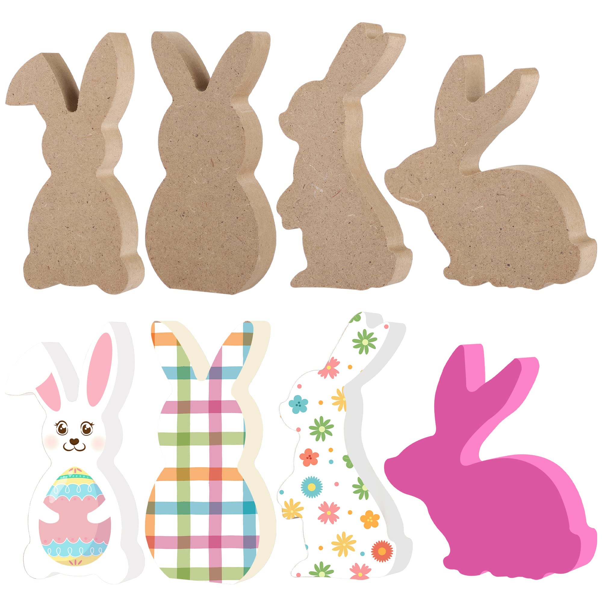 Photo 1 of 12 Pcs Easter Bunny Wood Signs Unfinished Rabbit Wood Blocks Mini Wooden Table Signs Bunny Wooden Cutout for Easter Spring DIY Crafts Table Centerpieces Holiday Party Supplies