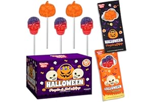 TWINKLE BITES 50 Pack Lollipops - Individually Wrapped Pumpkin And Skull Suckers – Strawberry And Tutti Frutti Delicious Candys - Bulk Candy’s Great Use, For Kids, Party Favor, Classrooms, Goodie Bags