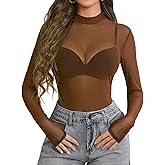 Avidlove Mesh Top for Women Long Sleeve See Through Shirt Mock Neck Sheer Blouse Clubwear Party XS-XXL