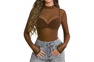 Avidlove Mesh Top for Women Long Sleeve See Through Shirt Mock Neck Sheer Blouse Clubwear Party XS-XXL