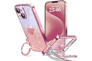 KAJICOO for iPhone 13 Case Double Ring Kickstand Glitter Card & Strap 13 Lightweight Thin Protective Phone Cover Cute Women G