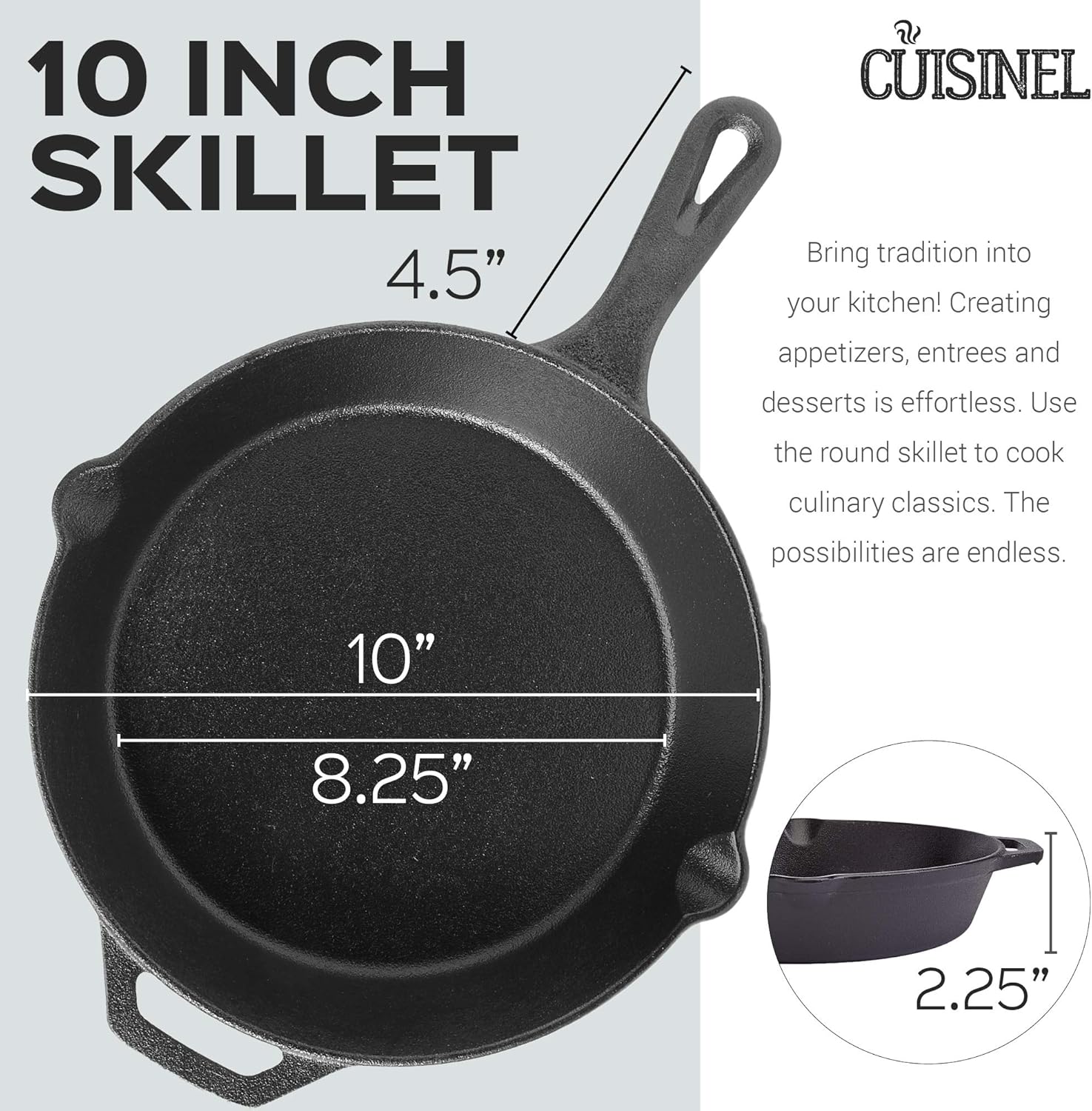 Pre-Seasoned Cast Iron Skillet (10-Inch) with Glass Lid and Handle Cover Oven Safe Cookware - Heat-Resistant Holder - Indoor and Outdoor Use - Grill, Stovetop, Induction Safe: Kitchen & Dining