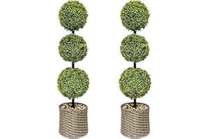 ChrisXiao 3ft Artificial Triple Ball Boxwood Topiary Tree Set of 2, Artificial All Year Green Fake Plant Ball Trees, UV-Resistant Indoor/Outdoor Porch Decor with Sturdy Pot