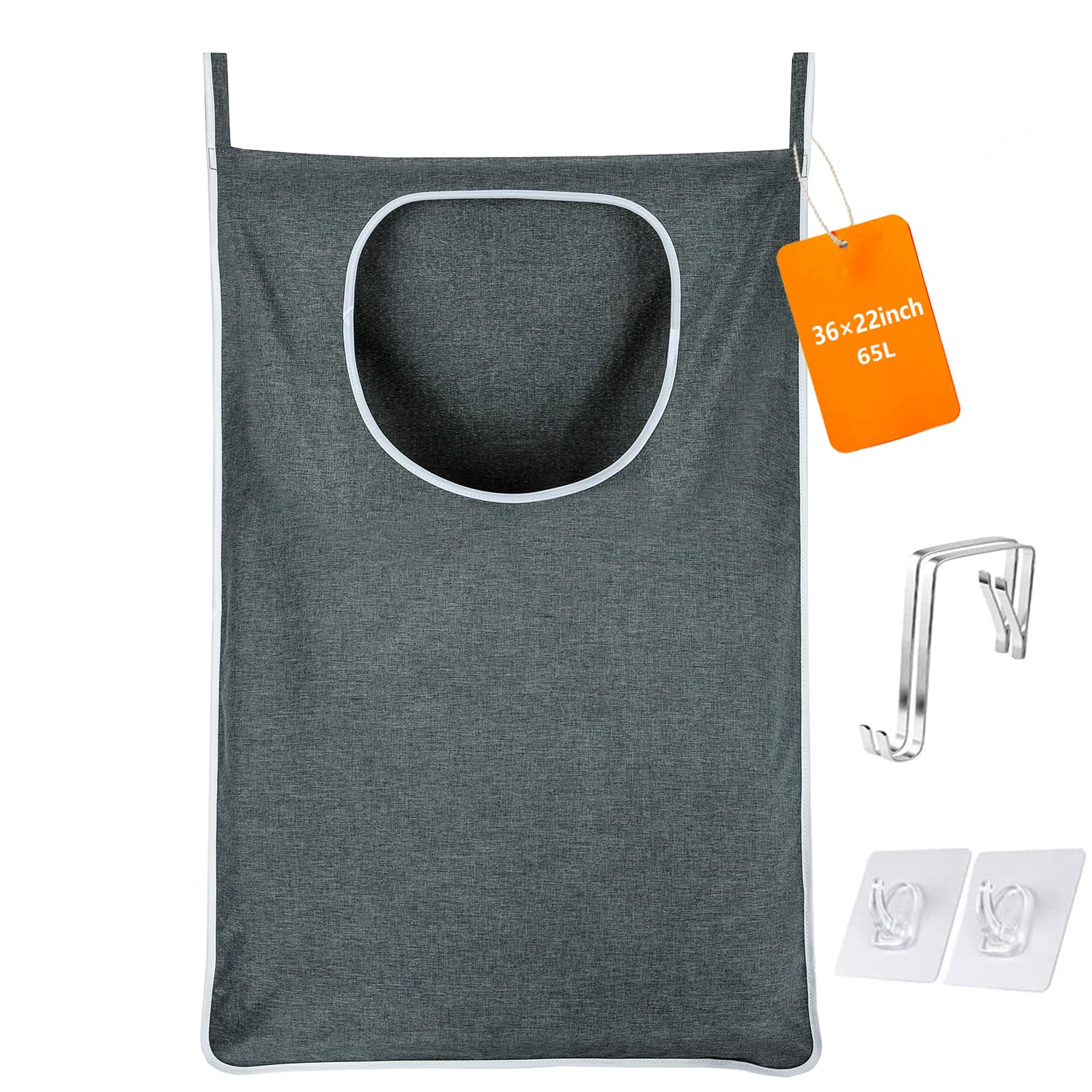 KINGSUSLAY Hanging Laundry Hamper with Free Hanging Hooks, Space Saving Over The Door Hamper (89 x 56CM, Heather Grey)