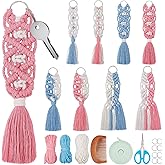 ACRNIGHEET 8 Set Macrame Keychain Kit Two Color Mix Boho Macrame Keychain for Adults Beginners Macrame and Knotting Craft Supplies with Instruction for Car Key Purse Phone Wallet Bag Charm