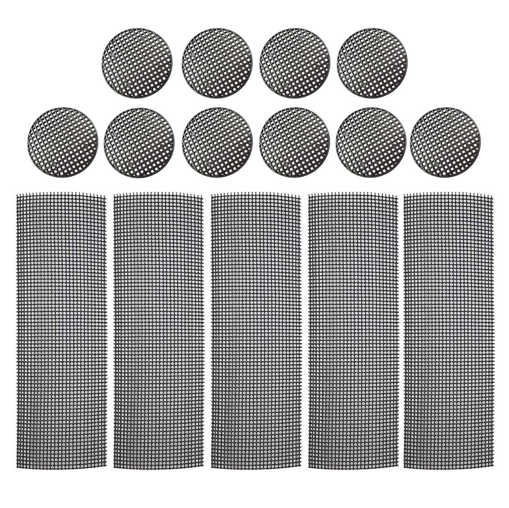 Flower Pot Hole Mesh Pads 15 PCS Plastic Mesh Screen - 5 PCS 10x30cm Bonsai Bottom Grid Mat and 10 PCS 4.6cm Diameter Round Rigid Polyethylene Garden's Drainage Mesh Hole Screens