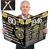 Kuxriox Large 80th Birthday Card With Envelope, Black Gold Happy 80th Birthday Giant Guest Book Gifts for Men Women, Giant Eighty Bday Card Gifts Party Supplies, The Year 1946 Jumbo 80 Bday Card