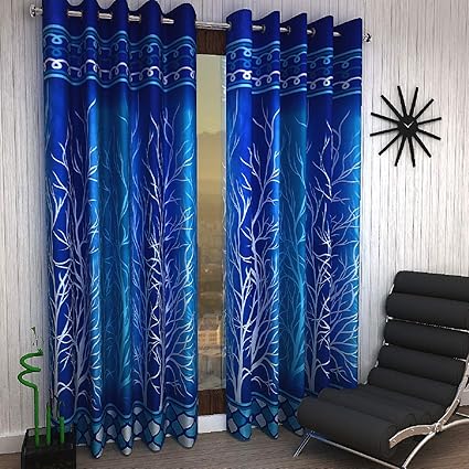 Home Sizzler 2 Piece Eyelet Polyester Door Curtain Set - 7ft, Blue