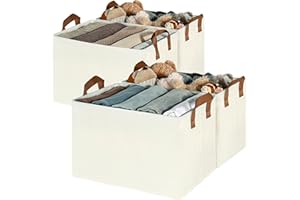 GRANNY SAYS Closet Storage Baskets, Collapsible Fabric Storage Bins with Metal Frame, Clothes Organizer Bins, Extra Large Baskets for Shelves, Ivory, 4-Pack