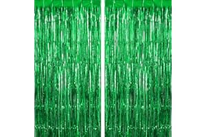 TOTAFAM Green Fringe Curtains Backdrops 2 Pack, Foil Fringe Curtains Door Streamers for Birthday Wedding Bridal Shower Holiday Graduation Party Decorations