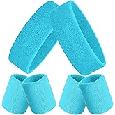 Bememo 6 Pieces Sweatbands Set 2 Sports Headbands and 4 Wristbands Striped Sweat Band for Men Women Colorful Neon Athletic Running Gym Basketball Tennis