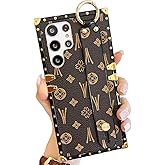 TRODINO Luxury Leather Compatible with Galaxy S24 Ultra Case with Strap, Classic Retro Designer Case for Women Girls, Hand Holder Stand Kickstand Shockproof Protective Case 6.8” (Brown)