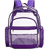 GiMiUiTo Clear Backpack,Heavy Duty Clear Bookbag See Through Backpack Large Clear Bag for School College Work Travel Security,Purple
