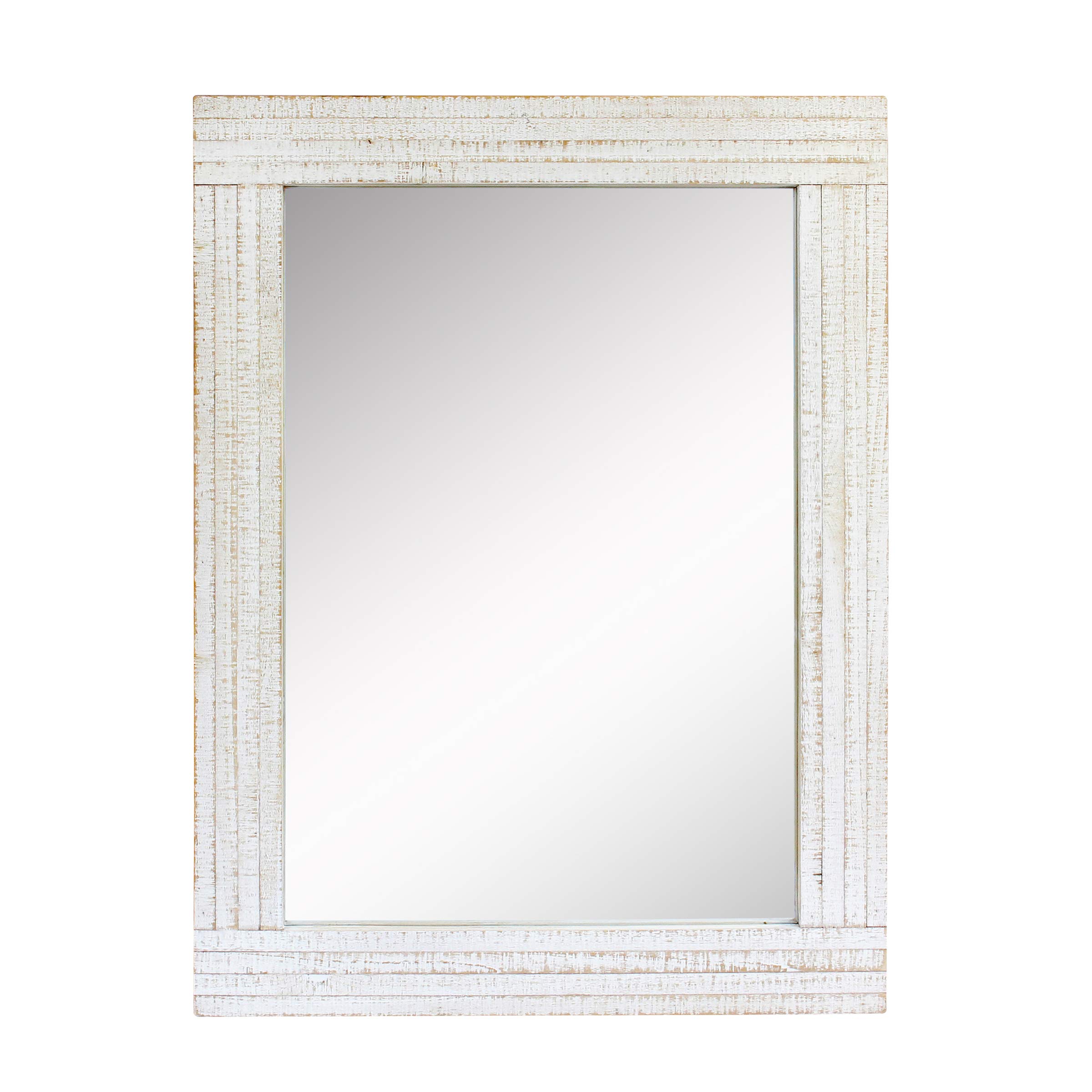 Stonebriar 24" x 18" Rectangle Worn White Wood Frame Wall Mirror with Attached Hanging Brackets, Decorative Country Rustic Decor for the Living Room, Bedroom, Bathroom, Hallway, and Entryway Image