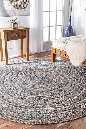 JAI SHRI SHYAM Natural Jute Round Hand Woven Decorative Rug/Durry/Carpet/Mat for Home Living Room (Dia 120 cm)