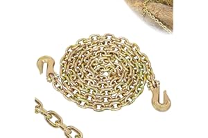 TKK G80 Transport Binder Chain, 5/16''x10' Tow Chain with Grab Hooks, 4900lbs SWL", Logging Chain for Transporting Towing, Tie Down Binding(5/16 Inch x 10Ft)
